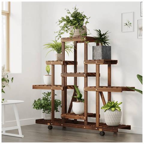 Portafiori Con Ruote 110x25x101 Cm In Legno Massello Di Abete - Foto 3