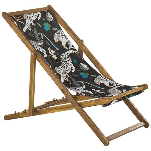 Set Di 2 Sedie A Sdraio Legno Acacia Chiaro Motivo Ghepardi Nero Anzio - Foto 2