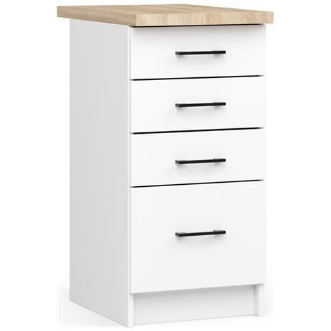 Mobile cucina modulare con piano di lavoro OLIWIA, 4 cassetti, 40x46x85 cm, Colore Bianco - Foto 1