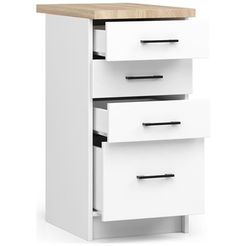 Mobile cucina modulare con piano di lavoro OLIWIA, 4 cassetti, 40x46x85 cm, Colore Bianco - Foto 2