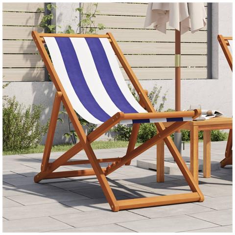 Sedia Da Spiaggia Pieghevole Blu /bianco In Eucalipto E Tessuto - Foto 1