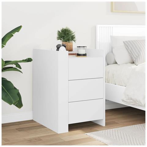 Comodino Bianco 45x50x65 Cm In Legno Multistrato - Foto 3