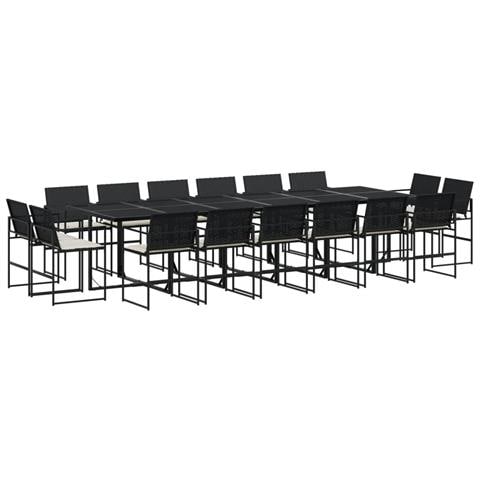 Set Da Pranzo Da Giardino 17 Pz Con Cuscini Nero In Polyrattan - Foto 1