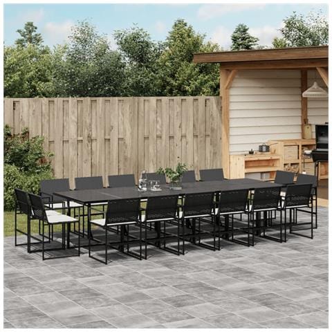 Set Da Pranzo Da Giardino 17 Pz Con Cuscini Nero In Polyrattan - Foto 8