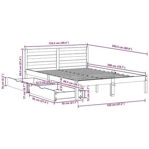 Letto senza Materasso 120x200 cm in Legno Massello di Pino - Foto 2