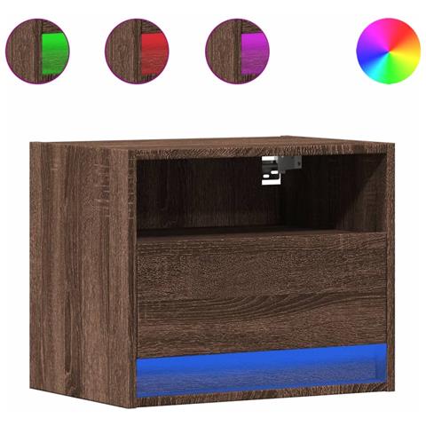 Comodino A Parete Con Luci Led Rovere Marrone - Foto 2
