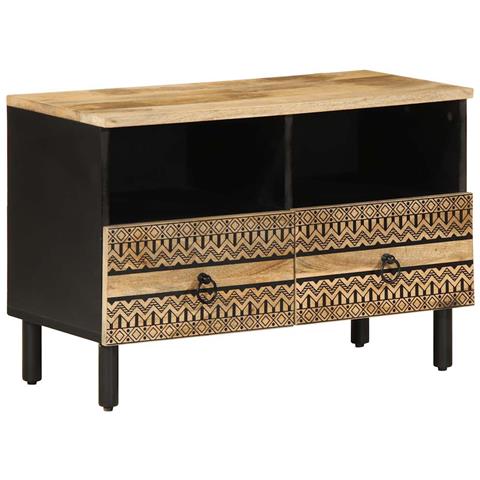 Mobile Porta Tv Nero 70x33,5x46 Cm Legno Massello Mango Grezzo - Foto 1