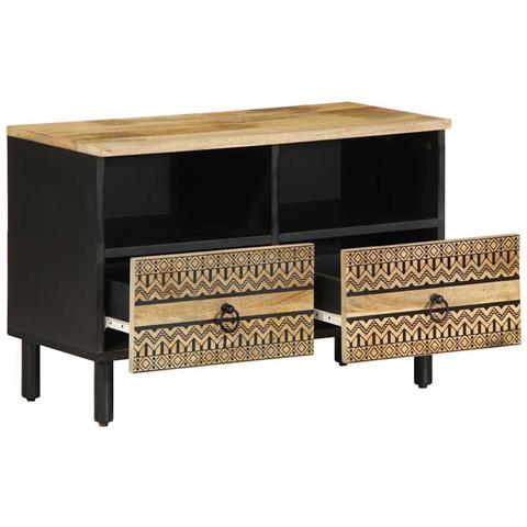 Mobile Porta Tv Nero 70x33,5x46 Cm Legno Massello Mango Grezzo - Foto 2