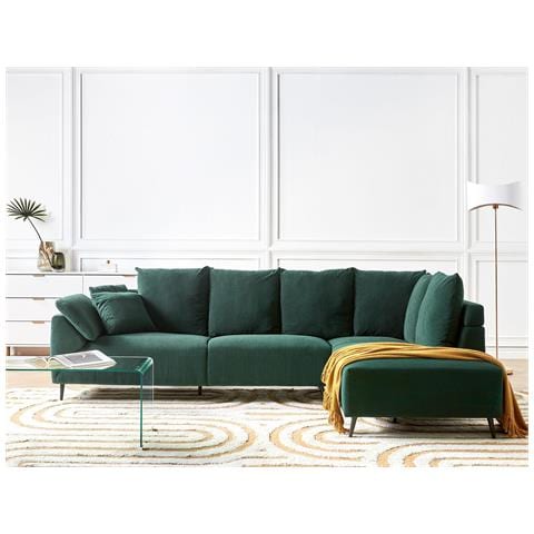 Divano Angolare 4 Posti Lunner Velluto A Coste Verde Scuro Lato Sinistro - Foto 1