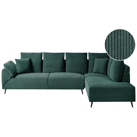 Divano Angolare 4 Posti Lunner Velluto A Coste Verde Scuro Lato Sinistro - Foto 2
