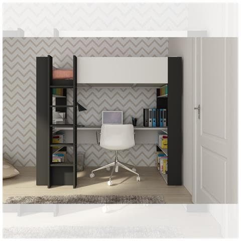 Cameretta 1651 Con Letto A Soppalco E Scrivania Sottostante Colore Bianco E Antracite - Foto 1