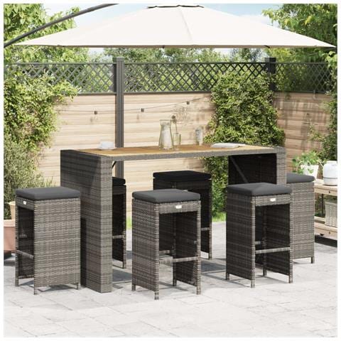 Sgabelli Bar da Giardino con Cuscini 6 pz Grigi in Polyrattan - Foto 2