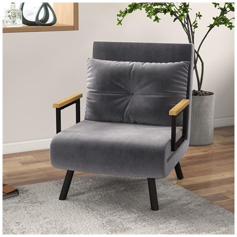 Poltrona Letto 3 in 1 con Schienale Reclinabile in 5 Posizioni e Cuscino, 63x73x81 cm, Grigio Scuro - Foto 2