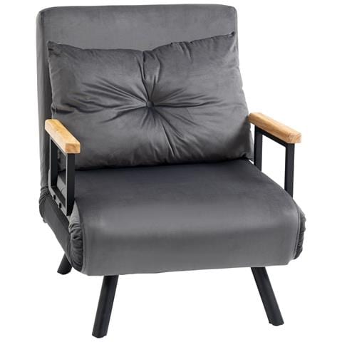 Poltrona Letto 3 in 1 con Schienale Reclinabile in 5 Posizioni e Cuscino, 63x73x81 cm, Grigio Scuro - Foto 1