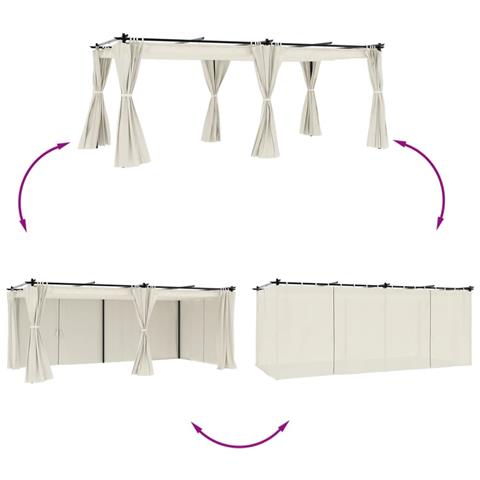 Gazebo Con Tende Crema 6x3 M In Acciaio - Foto 3