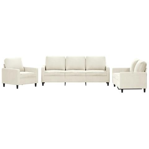 Set Di Divani 3 Pz Con Cuscini Crema In Velluto - Foto 2