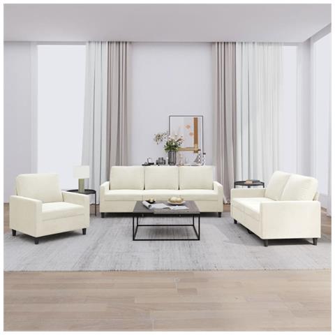 Set Di Divani 3 Pz Con Cuscini Crema In Velluto - Foto 1