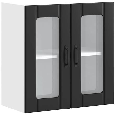 Pensile Da Cucina Con Porta In Vetro Lucca Nero Truciolato - Foto 2