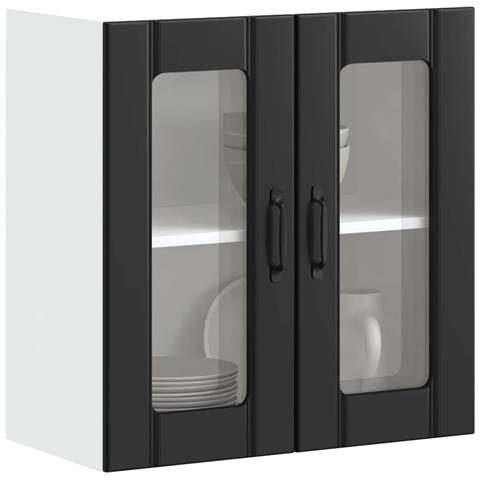 Pensile Da Cucina Con Porta In Vetro Lucca Nero Truciolato - Foto 1