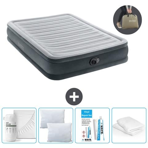 Set Materassino Gonfiabile - 191x137x33 Cm - Lichtgrijs - Include Accessori Coordinati - Foto 1