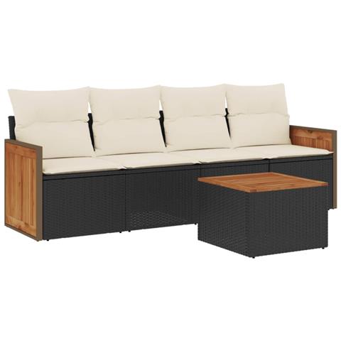 Lusso Casadino - Set Divani Da Giardino 5 Pz Con Cuscini In Polyrattan Nero - Foto 1