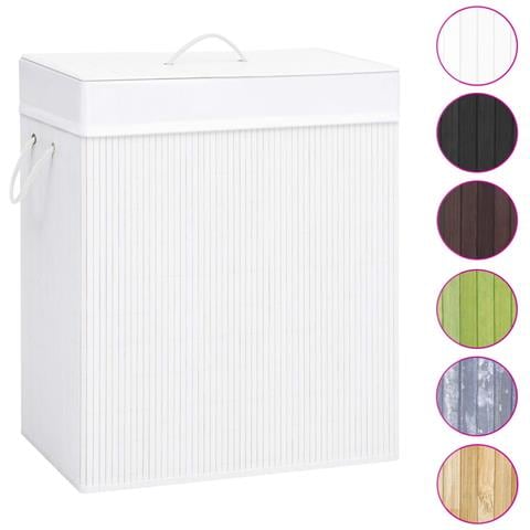 Cesto Portabiancheria In Bambù A Sezione Singola Bianco 83 L - Foto 1