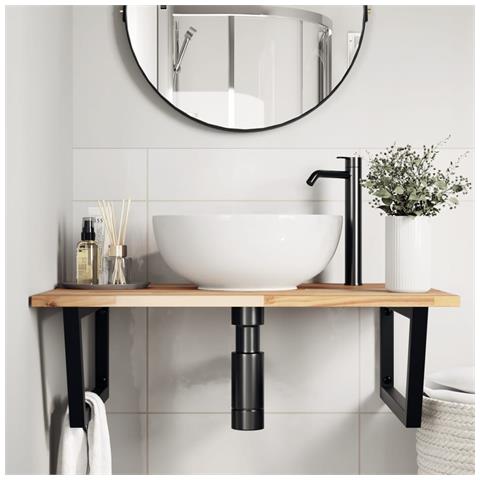 Ripiano A Parete Per Lavabo In Acciaio E Massello Di Acacia - Foto 2