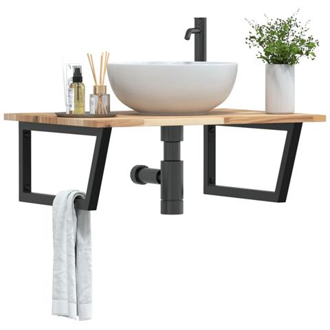 Ripiano A Parete Per Lavabo In Acciaio E Massello Di Acacia - Foto 8