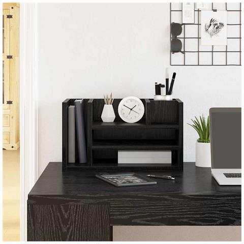 Organizer per Scrivania Rovere Nero 44.5x24x25 cm Legno Ingegnerizzato - Foto 2