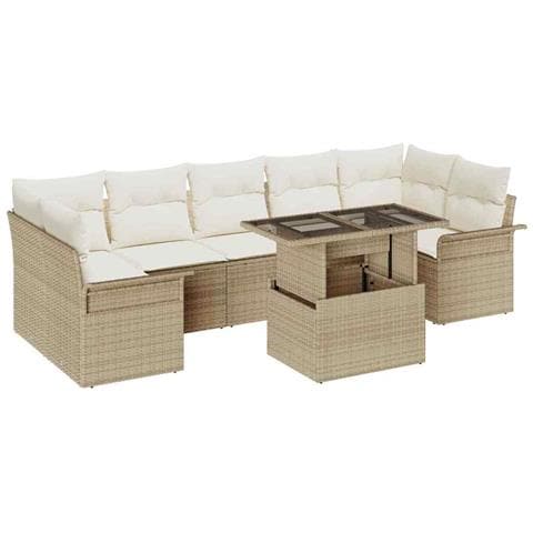 Set Divani Giardino 8 Pezzi con Cuscini Beige in Rattan Polietilene - Foto 1