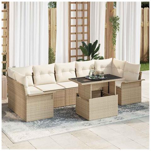 Set Divani Giardino 8 Pezzi con Cuscini Beige in Rattan Polietilene - Foto 2