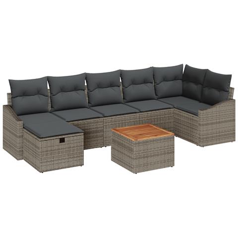 Set Divano da Giardino da 8 Pezzi con Cuscini Grigio Poly Rattan - Foto 1
