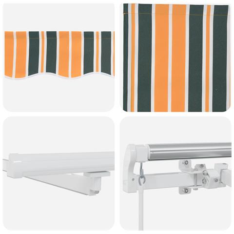 Tenda Manuale Retrattile  con LED Verde e Giallo 400x350 cm, Tessuto di Ricambio per Tenda  per telaio 4x3.5 m Verde e Giallo - Foto 9