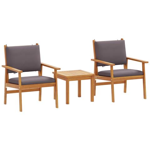 Set Bistro da Giardino 3 Pezzi con Cuscini in Legno Massello di Acacia - Foto 1