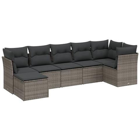 Set Divani da Giardino 7pz con Cuscini Grigio Chiaro Polyrattan - Foto 1