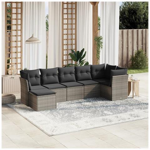 Set Divani da Giardino 7pz con Cuscini Grigio Chiaro Polyrattan - Foto 2