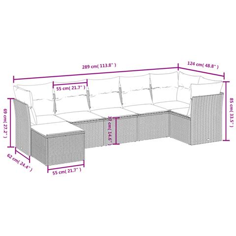 Set Divani da Giardino 7pz con Cuscini Grigio Chiaro Polyrattan - Foto 4