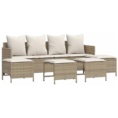 Set Divano da Giardino 5 pz con Cuscini Beige in Polyrattan - Foto 1