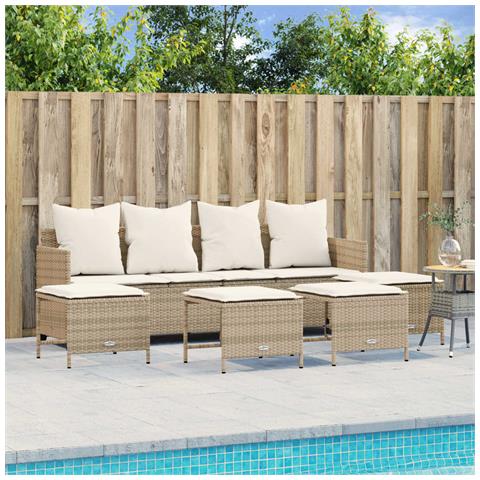 Set Divano da Giardino 5 pz con Cuscini Beige in Polyrattan - Foto 2