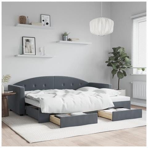 Divano Letto Estraibile Cassetti Grigio Scuro 80x200cm Velluto - Foto 2