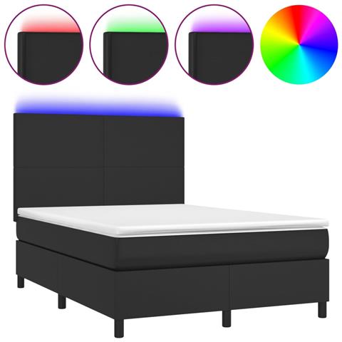 Giroletto a Molle con Materasso e LED Nero 140x200cm Similpelle - Foto 1