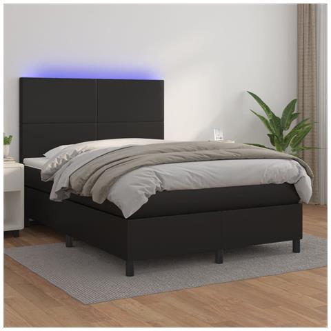Giroletto a Molle con Materasso e LED Nero 140x200cm Similpelle - Foto 2