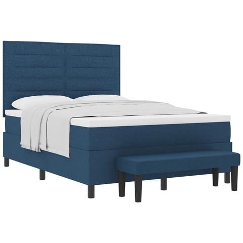Letto a Molle con Materasso e Panchina Blu 140x200 cm Tessuto - Foto 1
