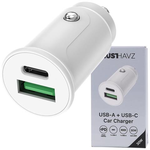 Caricabatterie Da Auto Usb-a 12 W / Usb-c 30 W Compatibile Con Power Delivery, Bianco - Foto 2