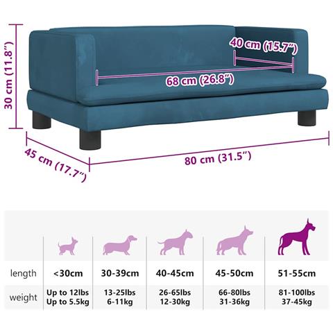Lettino per Cani Blu 80x45x30 cm in Velluto - Foto 7