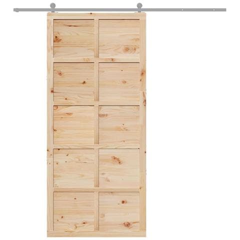 Porta del fienile Marrone 90 x 210 cm Legno di pino massello - Foto 9