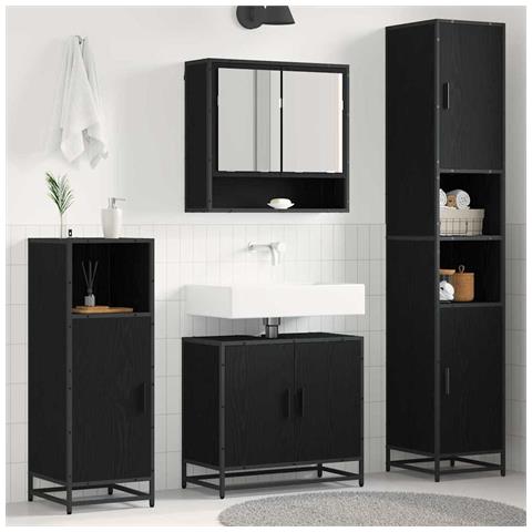 Set di mobili per il bagno 3 pcs Rovere Nero Legno multistrato - Foto 2