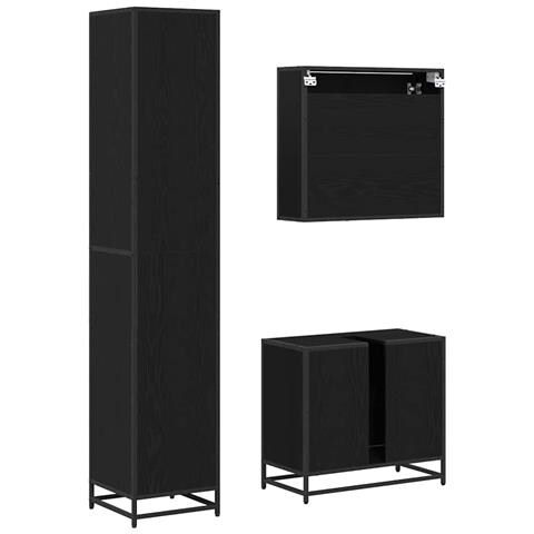 Set di mobili per il bagno 3 pcs Rovere Nero Legno multistrato - Foto 9