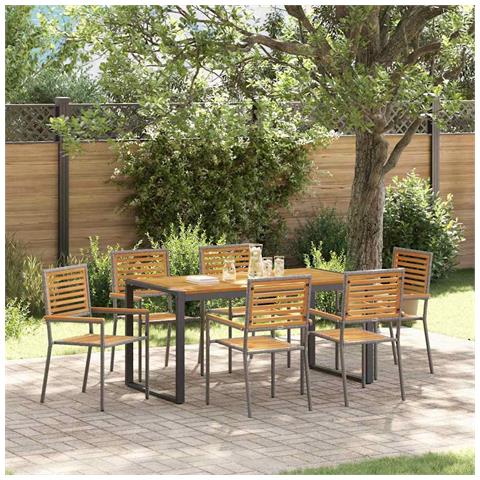 Set da Pranzo per Giardino 7 pcs Grigio e Marrone polyrattan - Foto 2