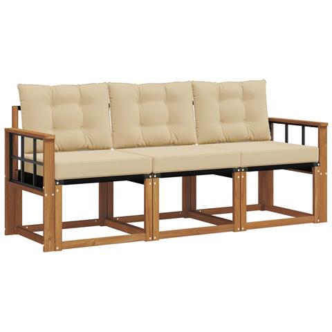Set di divani da esterno con cuscino 3 pcs Naturale e Beige - Foto 1